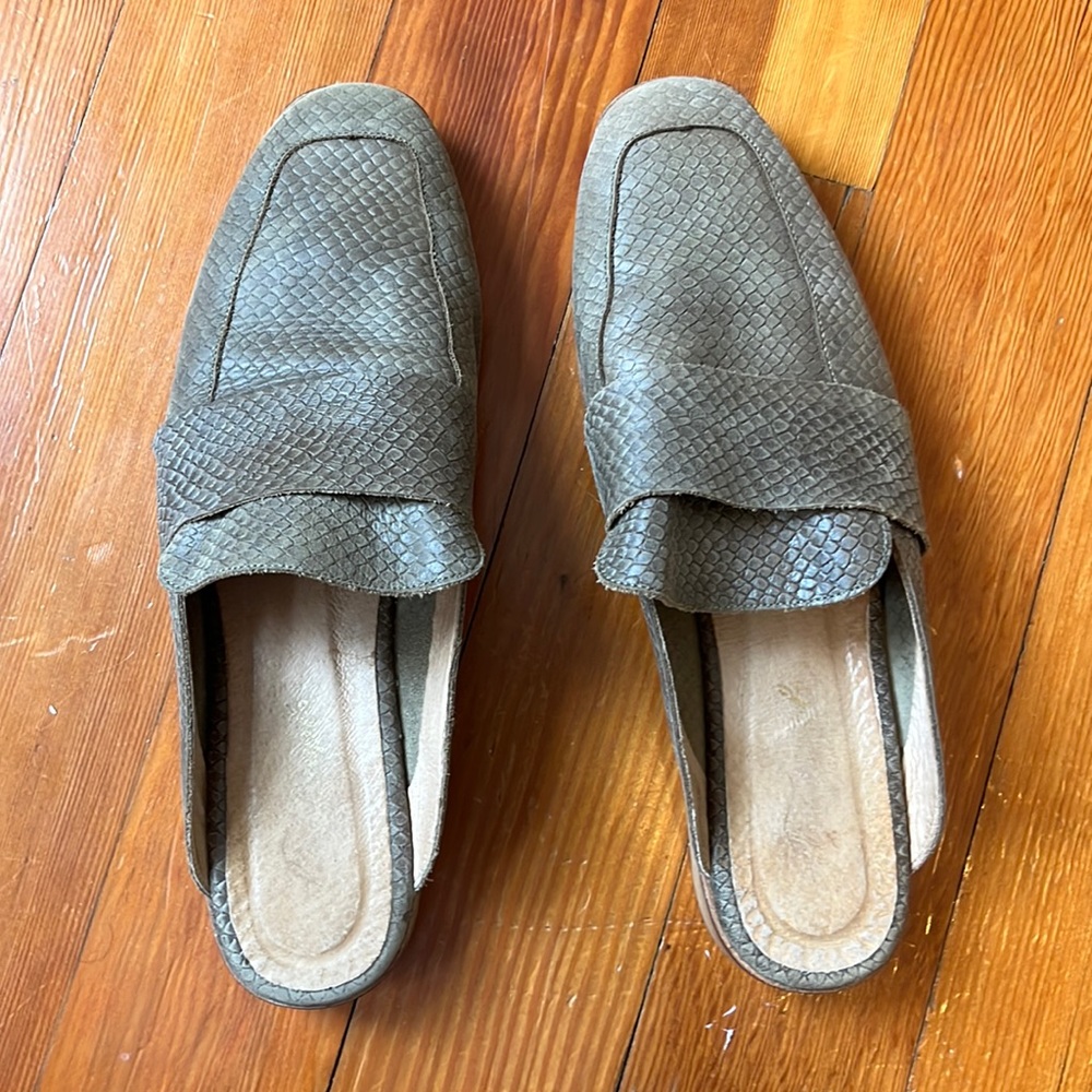 Free People Easy Loafer Mules, Olive Crocodile 41